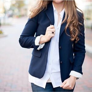 J. Crew Schoolboy Double Button Navy Stripe-Lined Blazer
